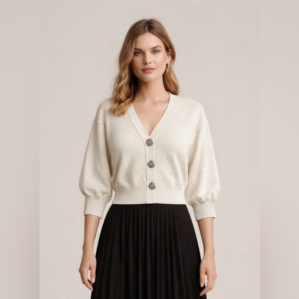 Cream Button Cardigan Sweater – 100% Viscose – Size M